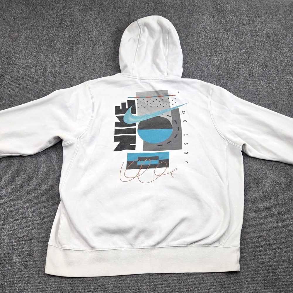 Nike Sportswear Club Fleece Hoodie Mens Large White Graphic Swoosh Streetwear